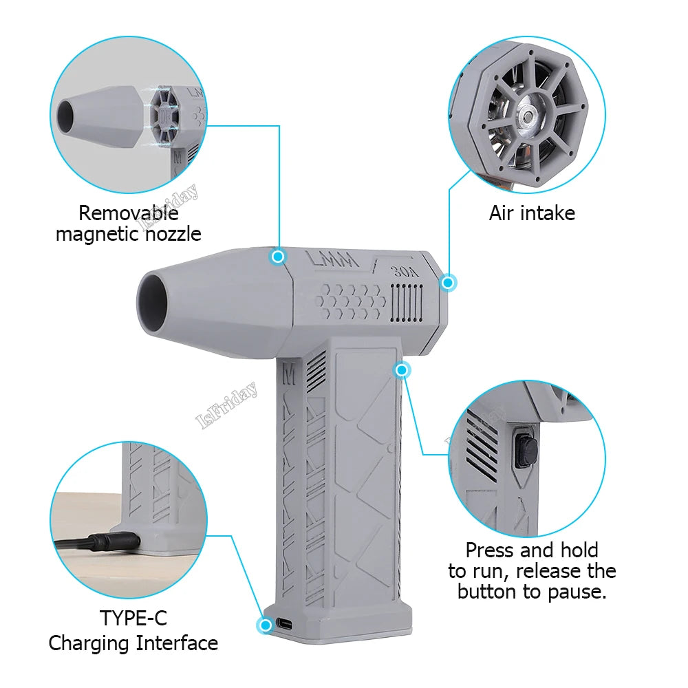 Mini Turbo Jet Fan 130000RPM 52M/S USB Rechargeable Brushless Motor Hair Dryer Powerful Blower with High Speed Duct Fan 2 Colors